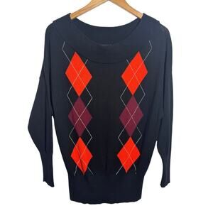 Express Sweater Women's Size XS/TP Black Argyle Boat Neck Preppy Pull Over NWT